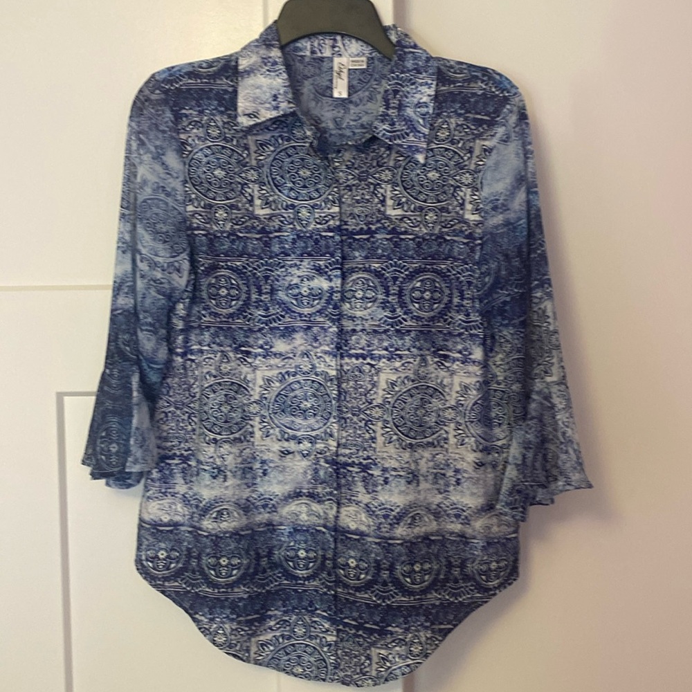 Ethyl Button Down Paisley Top